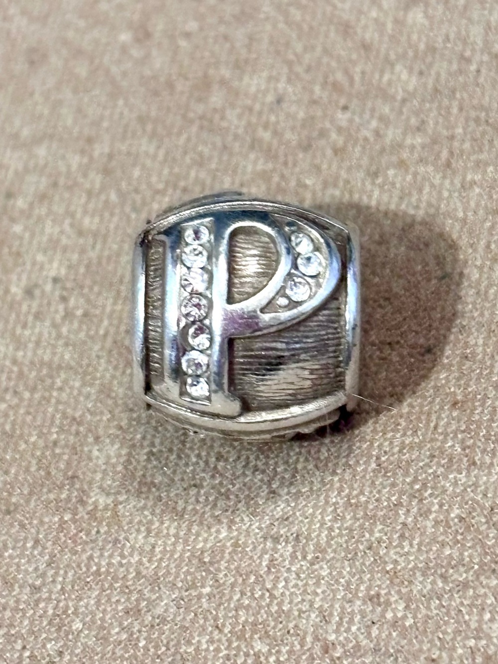 Brighton Alpha Bead initial P Upper case letter Silver with crystals Vintage